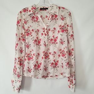 Elie Tahari Snap Closure 100% Cotton Floral Blouse Size XS